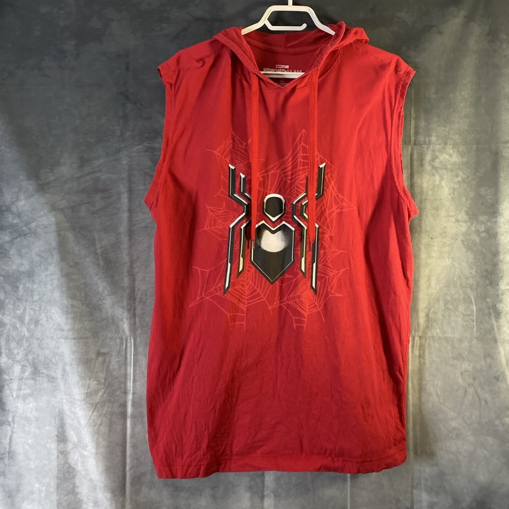 Spider-Man Marvel Studios Red Sleeveless Pullover Hoodie Size L Streetwear Logo